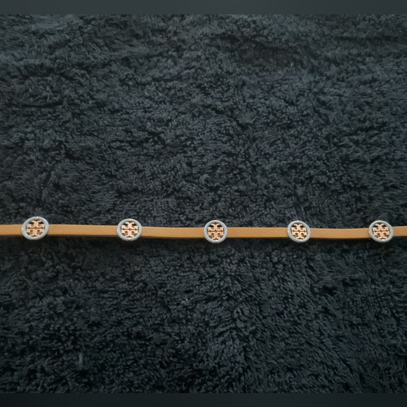 TB Double Wrap Leather Logo Bracelet Two-Tone Mustard&Light Blue W/ Gold Tone HW - Picture 5 of 11